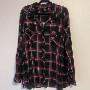Torrid Black & Purple Plaid Long Sleeve Top